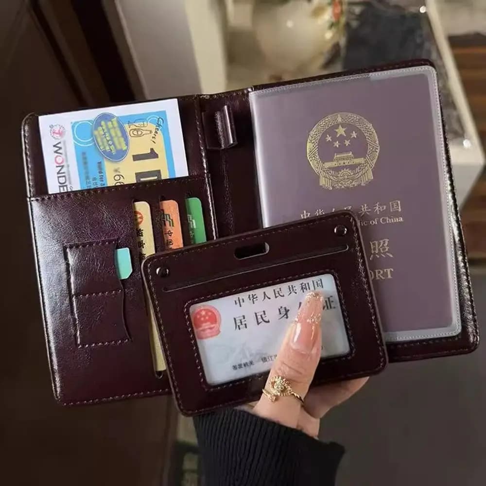 Portable Card Holder PU Passport Bag Purse Ticket Holder Passport Clip Passport Cover RFID Anti-theft Storage Card Bag Men