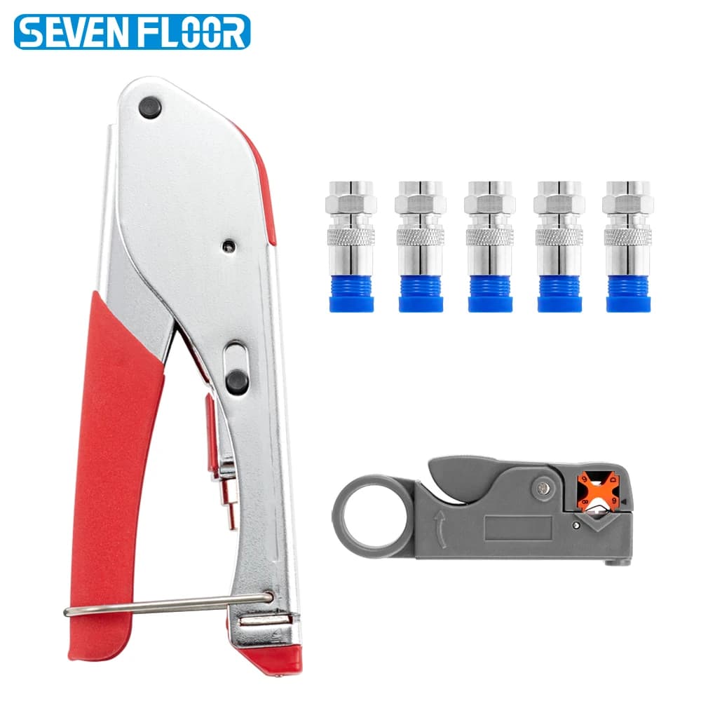 Kit crimpatrice per cavi coassiali - Strumento di compressione regolabile per RG6, RG59, - Include spelafili per cavi coassiali e connettori 5 F
