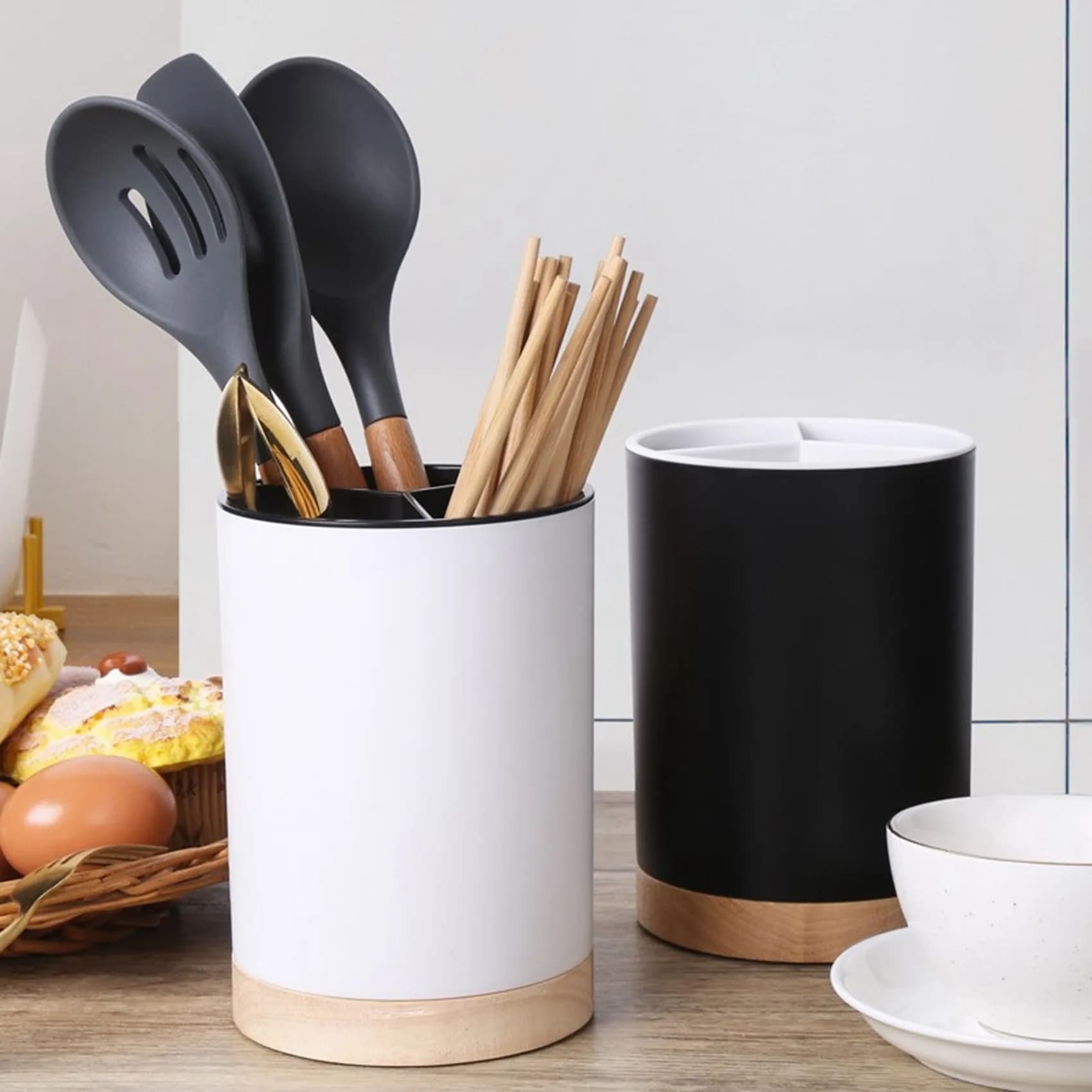ABJN - Porta Posate con Tre Scomparti, Scatola Scolapiatti per Cucchiai, Forchette, Coltelli e Bacchette, Organizzatore per Utensili da Cucina