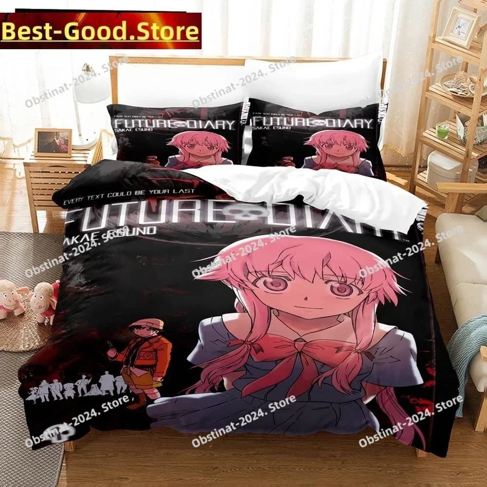 Lenzuolo Anime 3D Future Diaries Mirai Nikki Set letto stampato Copripiumino Federa Set biancheria da letto Lenzuolo Trapunta completa