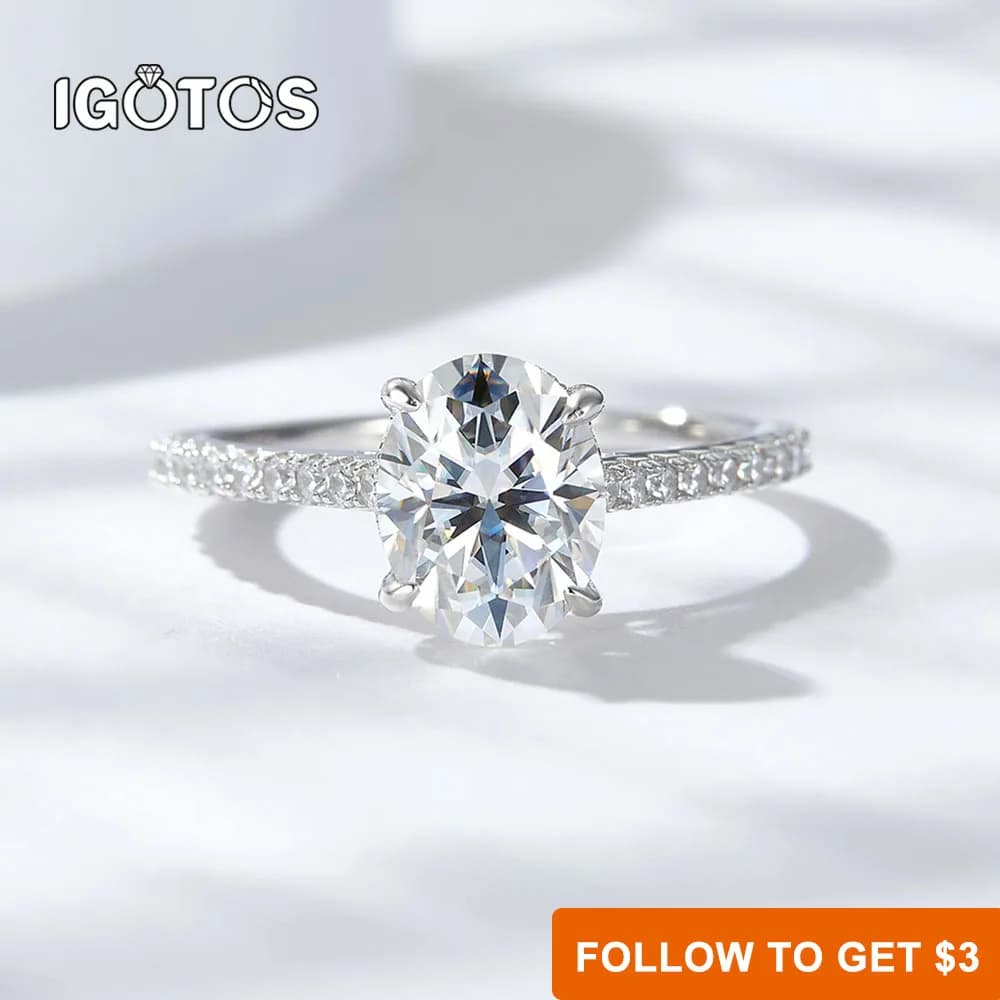 IGOTOS 4.5CT Taglio Ovale Moissanite Anello di Diamanti Certificato Donne 8*12MM 925 Sterling Silver Anelli di Fedi Nuziali Gioielli