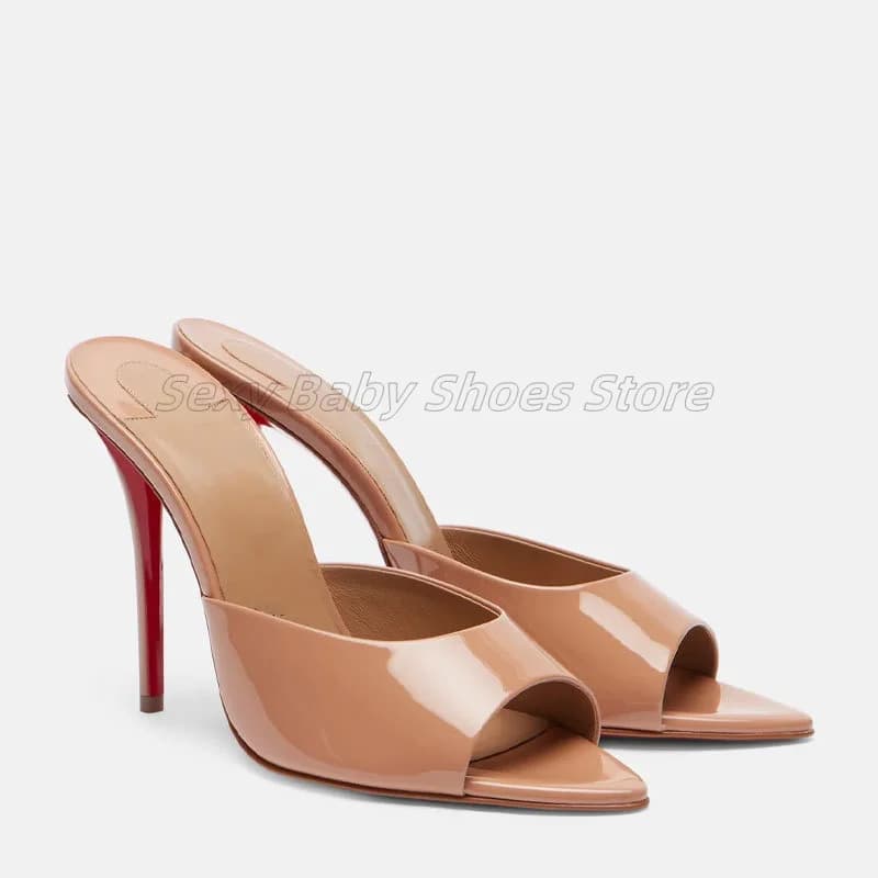 Pantofole fresche in pelle laccata Versatili, tacchi alti sottili con dita a punta esposte, sexy da indossare su europei e americani