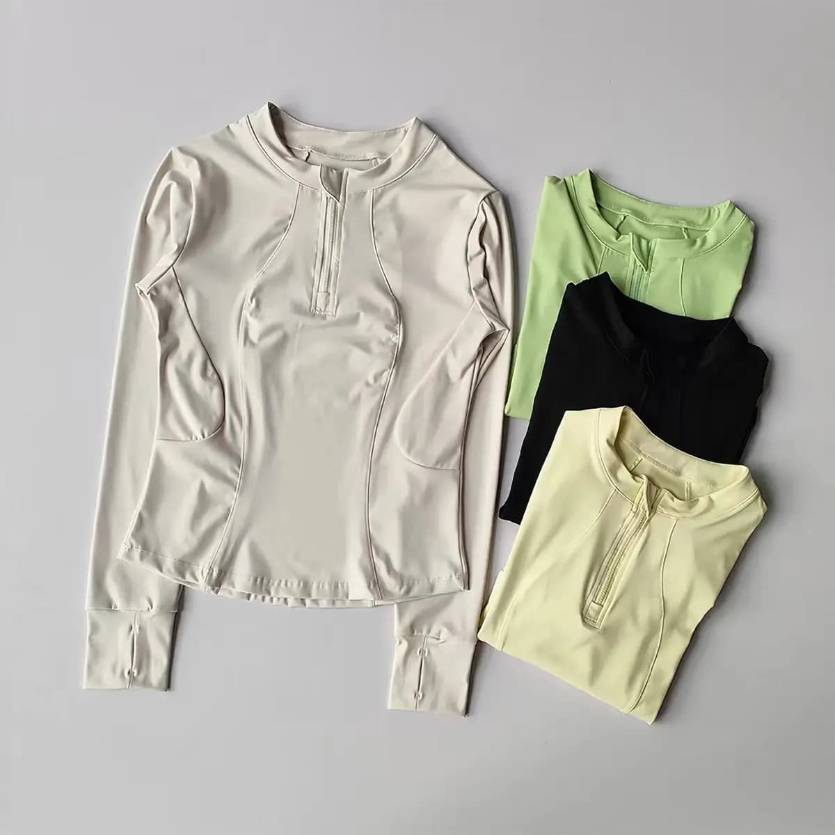 Maglia da Yoga a Mezza Zip per Donna, Manica Lunga, Elasticizzata, Aderente, Traspirante, per Pilates, Corsa e Allenamento