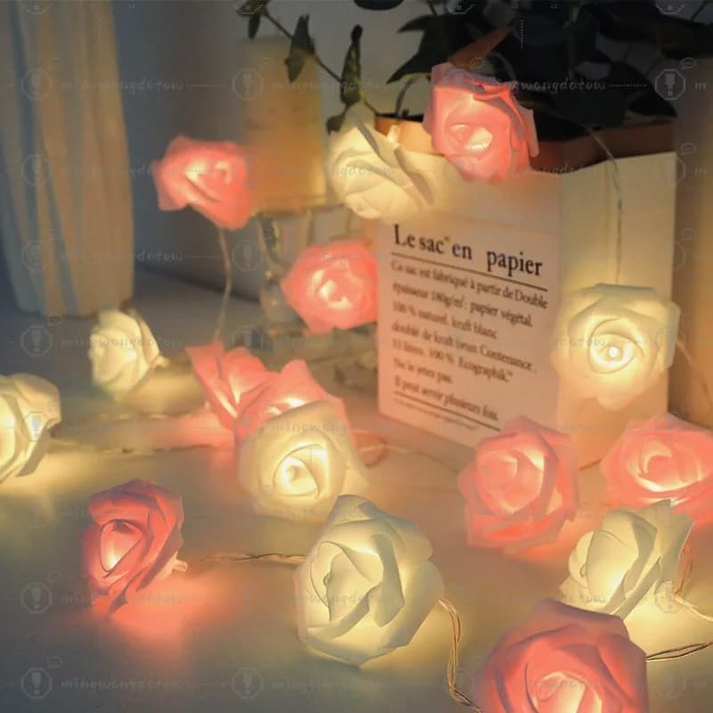 Luci a stringa LED a forma di rosa, luci fatate a batteria per feste, matrimoni, San Valentino, decorazioni da giardino