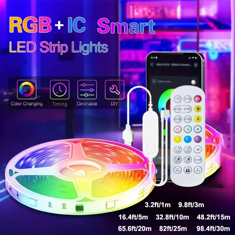 Striscia LED RGBIC Intelligente Tuya WIFI, Nastro Luminoso Indirizzabile WS2811 IC, Luce LED Flessibile RGB Neon, Controllo USB e APP per Alexa e Google