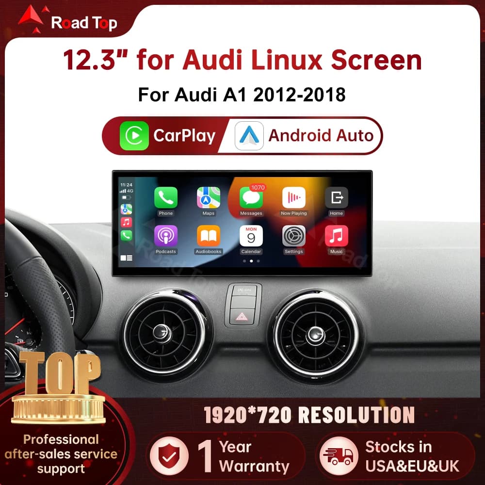 12.3 inch RoadTop Wireless CarPlay Multimedia Display Android Auto For Audi A1 2012-2018 Airplay Autolink Function
