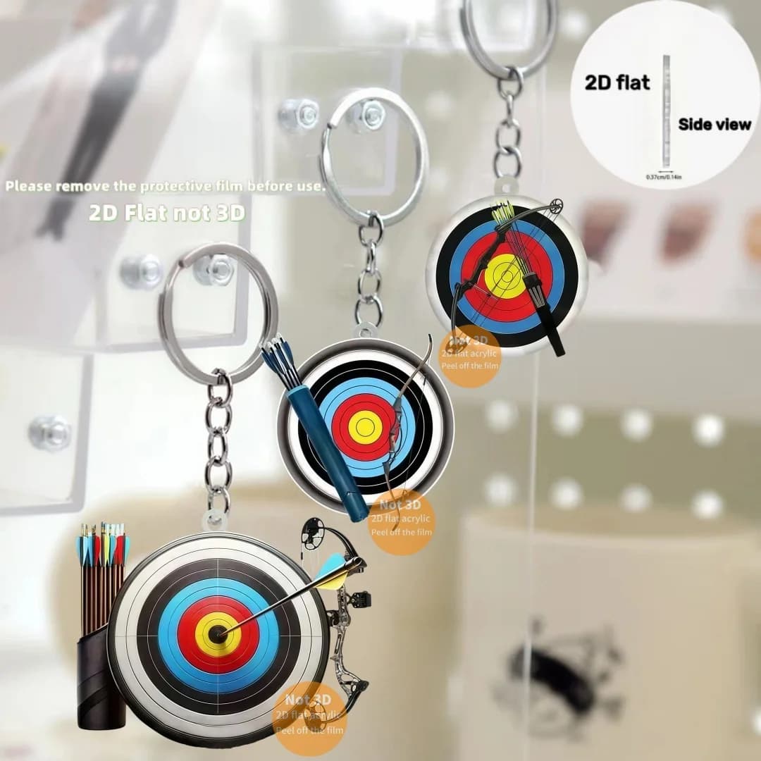 Portachiavi con Arco e Frecce 2D, Ciondolo a Tema Tiro con l'Arco, Ornamento Piatto in ACRILICO, Charm per Decorazione Borsa, Regalo per Feste