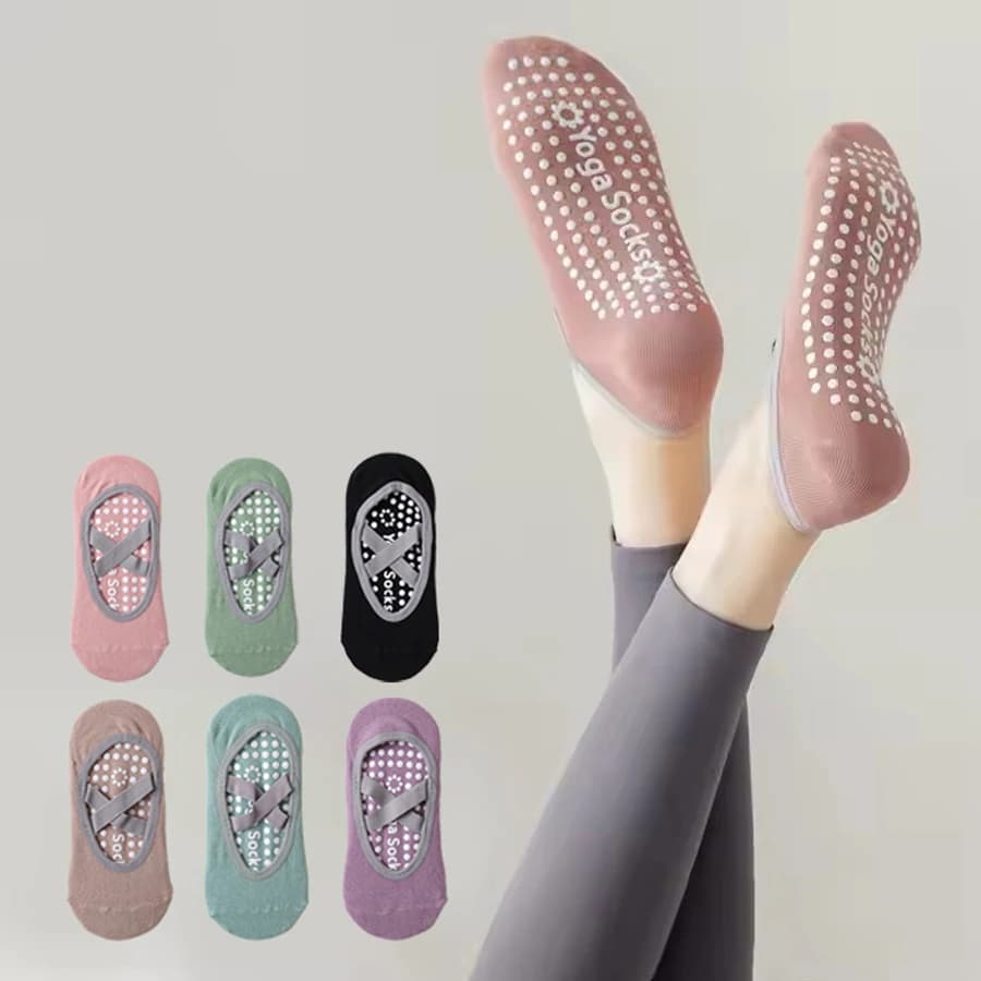 3/6 Paia di Calzini Professionali da Yoga per Donne, Antiscivolo in Silicone, per Balletto e Pilates, Traspiranti con Fascia Elastica