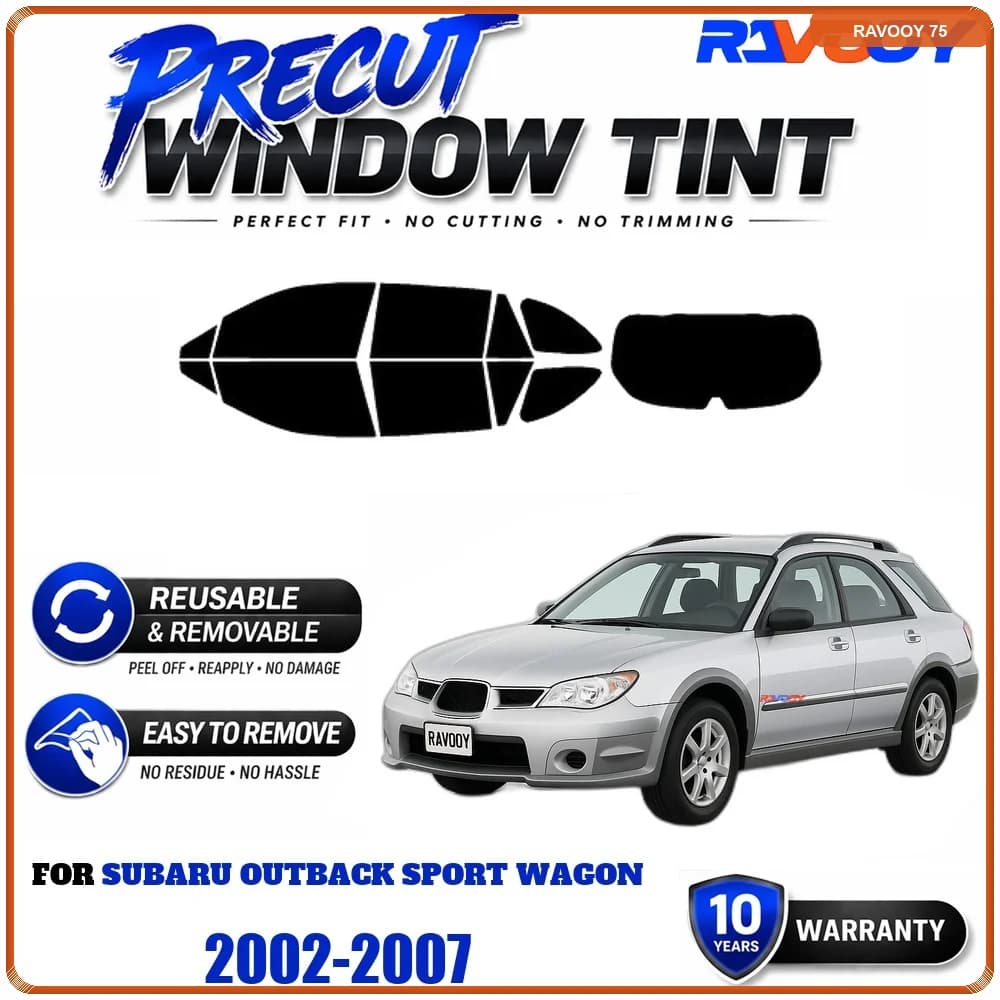 RAVOOY Precut Window Tint, Reusable Removable EPU Film, Custom Fit for Subaru Outback Sport Wagon 2002-2007, UV Heat Protection