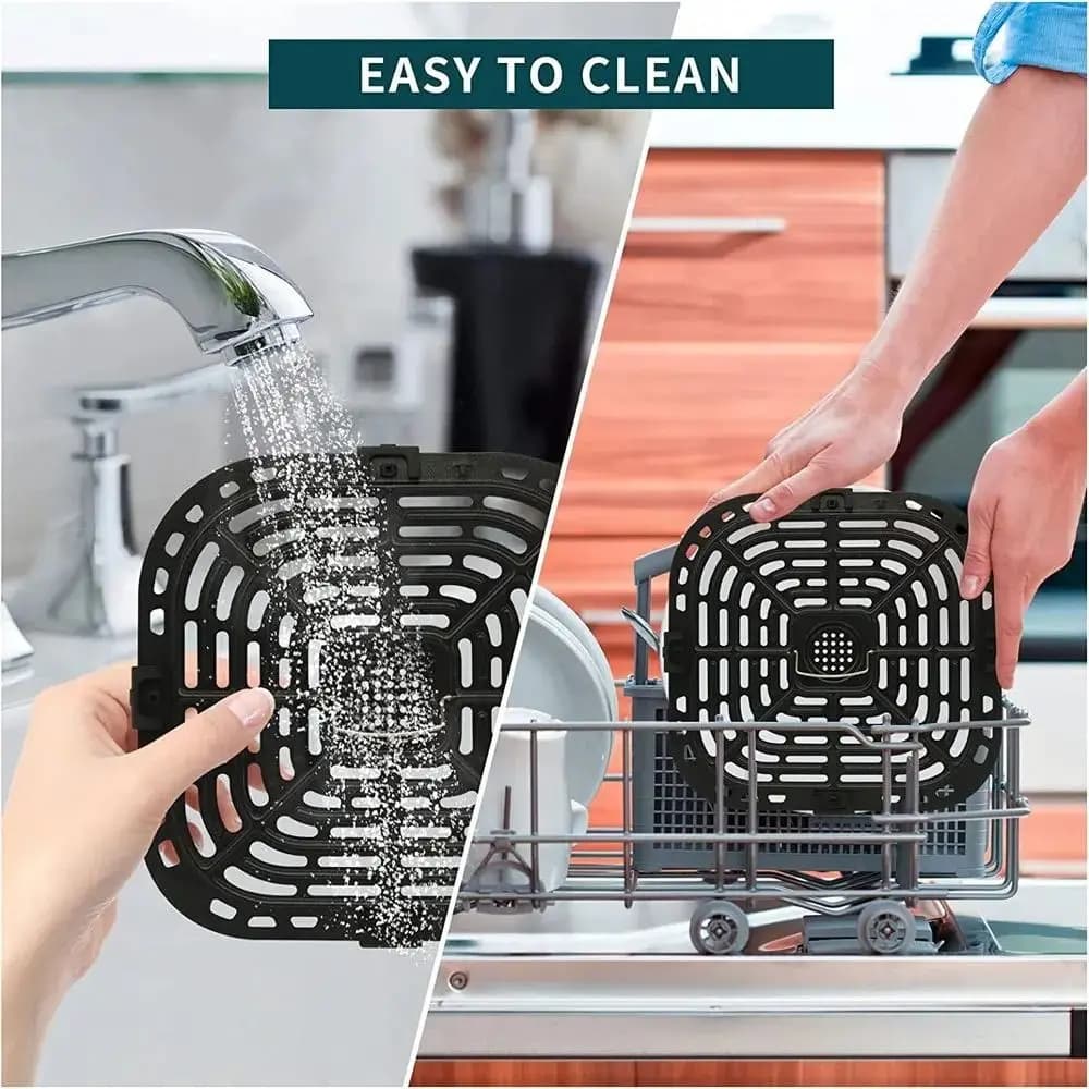 Square Air Fryer Grill Pan Non-Stick Black Crisper Basket Food Grade No BPA Food Separator Cooking Divider Air Fryer Accessories