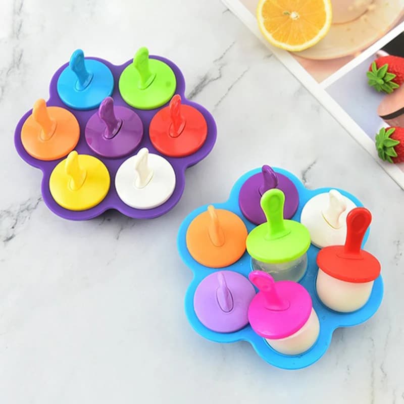 Stampo per gelato a 7 fori, stampo in silicone fai da te per gelato, stampo per ghiaccioli per bambini, vassoio per ghiaccio riempito di alimenti, accessorio da cucina per fare palline di gelato