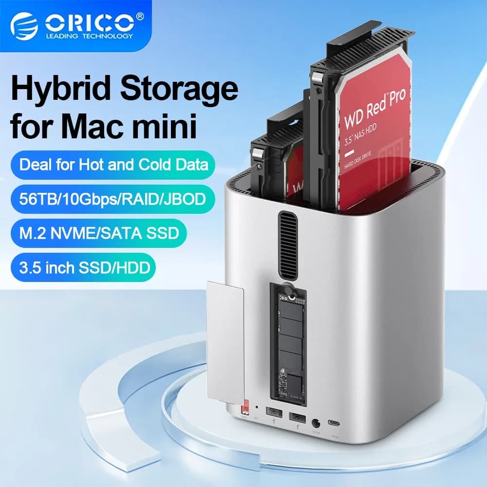 Custodia SSD ORICO M.2 Custodia per disco rigido da 3,5 pollici Mini Tower Mac Mini M4 Dock Type C Docking Station Archiviazione ibrida desktop DAS