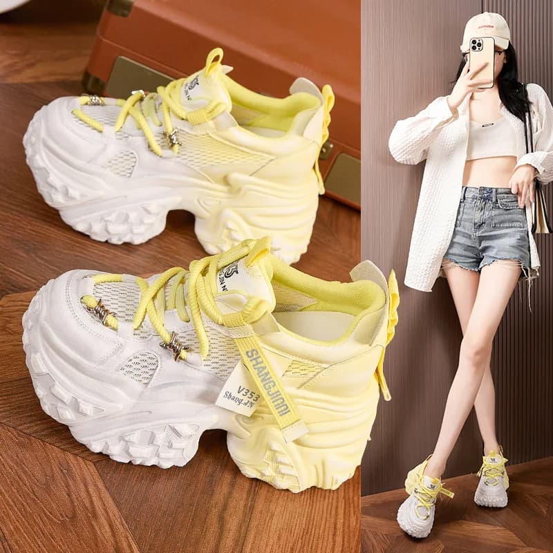 Scarpe da ginnastica personalizzate da donna con plateau da 9 cm, modello Chunky Dad Shoes, estive, traspiranti, in rete, slip-on