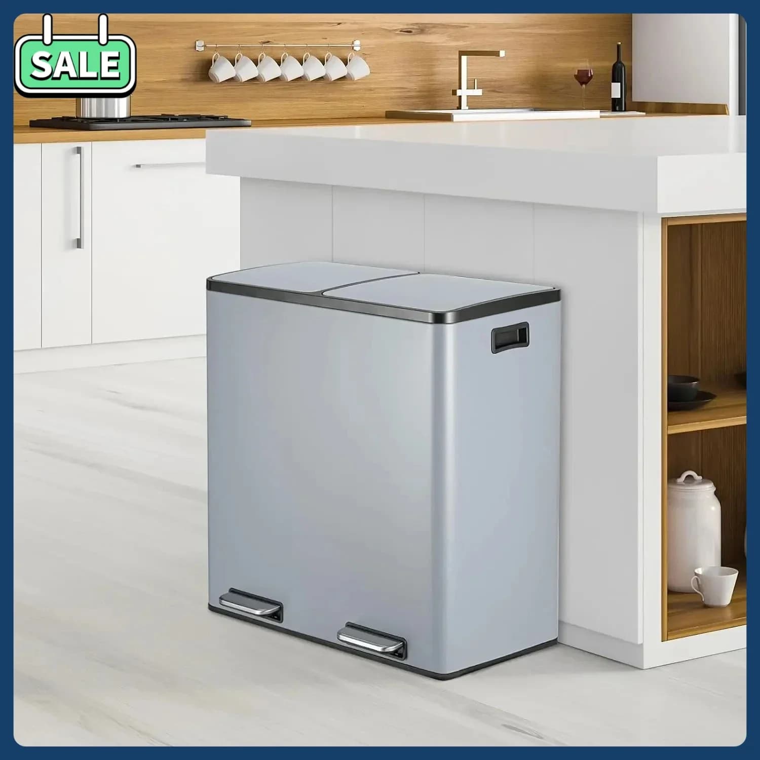 Bestseller: Cestino per Rifiuti in Acciaio Inox da 60L, Bidone a Doppio Scomparto, Contenitore per Riciclaggio da Cucina con Pedale, Bidone Doppio in Metallo per Casa