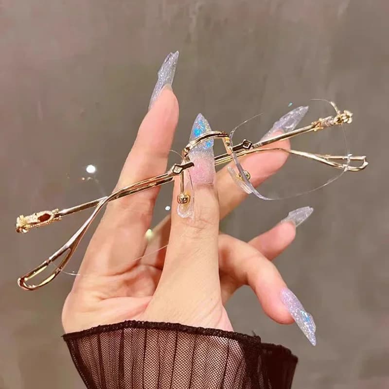 New Retro Korean Frameless Eyeglasses for Women Silver Anti Blue Light Blocking Glasses Small Square Sunglasses Fashion Eyewear