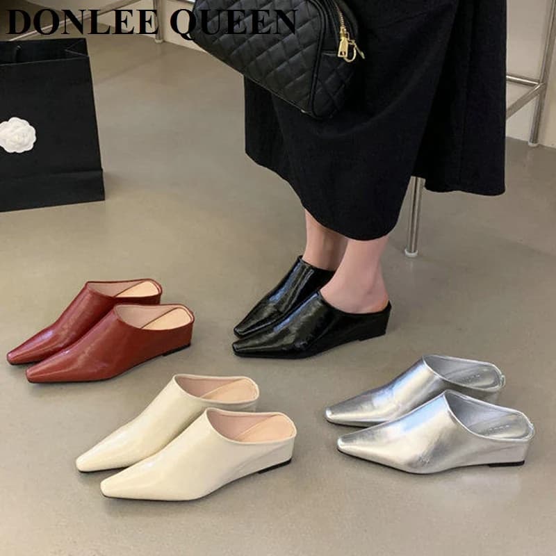 Sandali Donna Casual con Zeppa e Punta Quadrata, Ciabatte Comode Vintage con Tacco a Zeppa e Punta Chiusa