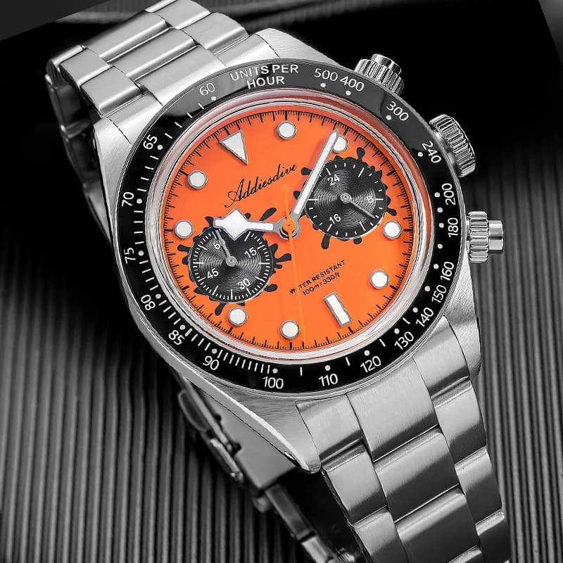 ADDIESDIVE New Chronograph VK64 Men Watch Luxury Quartz Wristwatch Luminous Ceramic Bezel Bubble Glass 100m Waterproof Watch