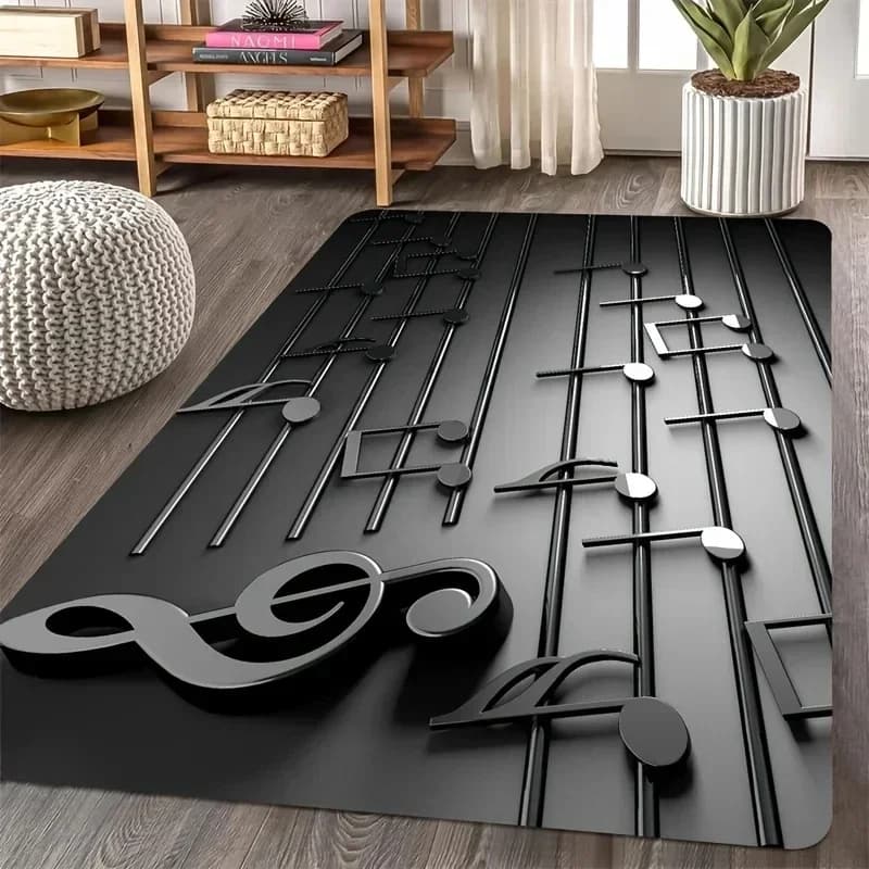 3D Music Notes Rug Lightweight Non-Slip Washable Mat for Music Studio Living Room Bedroom Soundwave Home Decoration