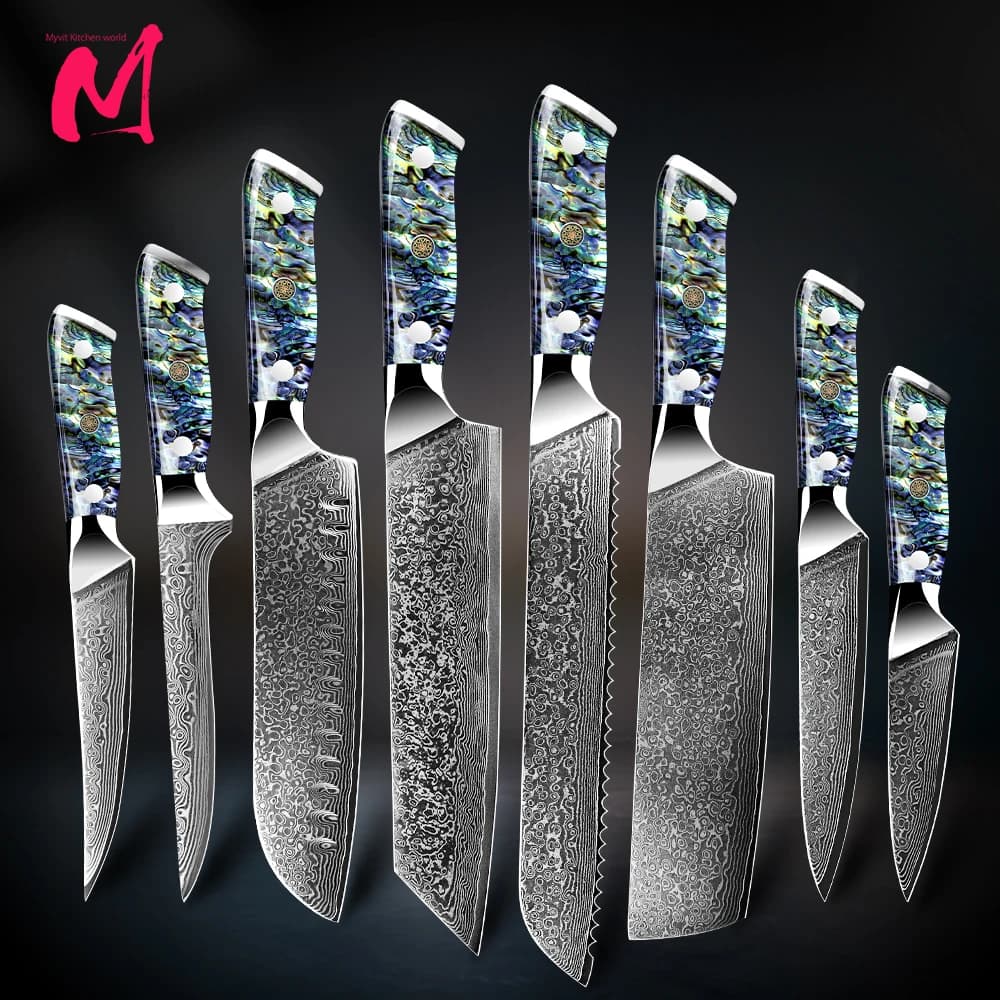 Damascus steel knives Chef knife VG10 67 layers Mannaia to peel bread Sharp and durable abalone shell knife