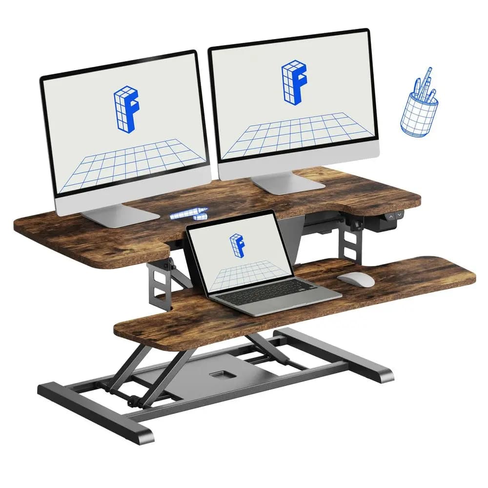 35 Electric Standing Desk Converter, Height Adjustable Motorized Desk Riser for Computer Monitors amp Laptop Workstation, Rusti
