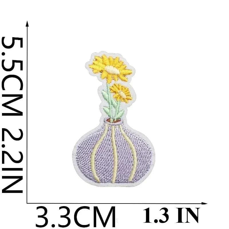 Adesivo in tessuto ricamato con motivo piante in vaso a fumetti, toppa decorativa per borsa in tela, adesivo artistico per vaso di fiori, stivali, piante in vaso, computer