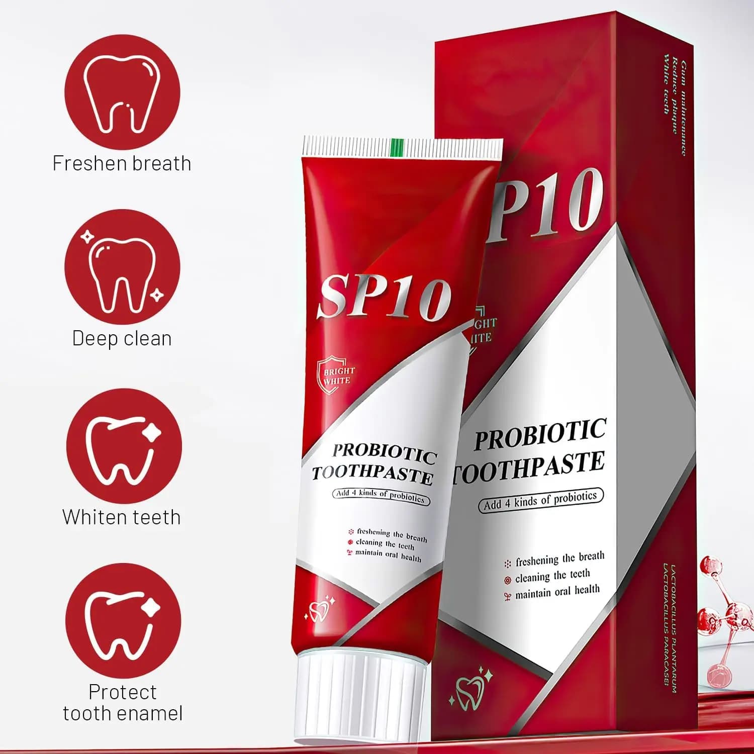 SP-10 Probiotic whitening tooth Remove coffee stains Tea stains Improve oral health Cleaning Bright teeth Refresh breath