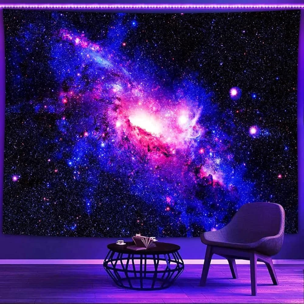 psyhilar black light posters for adults, galaxy blacklight tapestry trippy space wall star purple uv reactive tapestry for bedro