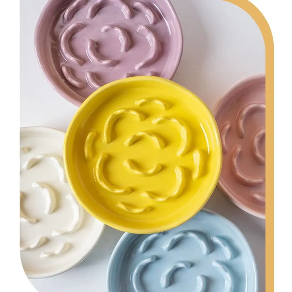 Ceramic Cat Slow Food Bowl Cute Anti Tipping Dog Feeding Basin Large Capacity Multi-use Pet Drinking Feeder Water Container