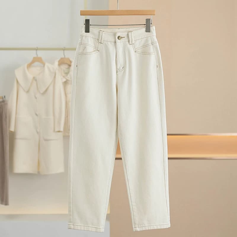 Jeans Harlan in Denim Lavato Sottile con Design Semplice, Nuovi Arrivi Moda Invernale da Donna, Vita Naturale, Chiusura con Cerniera