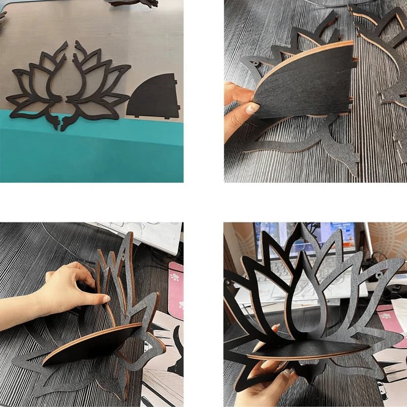 Wooden Lotus Hollow Handmade Decorative Rack Aromatherapy Organiser Essential Oil Candle Holder Wall Mounted Shelf Corner