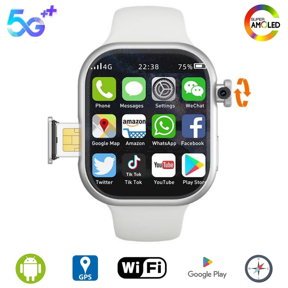 Goldenspike S10 Smart Watch Amoled 2,29 inch Smartwatch Android 9.0 SIM card with 800 W HD rotating camera GPS WIFI APP Store 256 GB