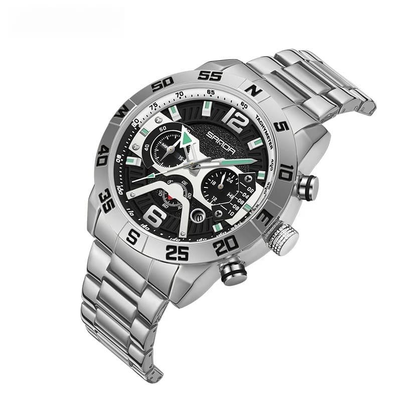 Orologio al quarzo popolare con tre quadranti e sei lancette, orologio da uomo di tendenza alla moda, cinturino in acciaio, orologio da uomo impermeabile e antiurto.