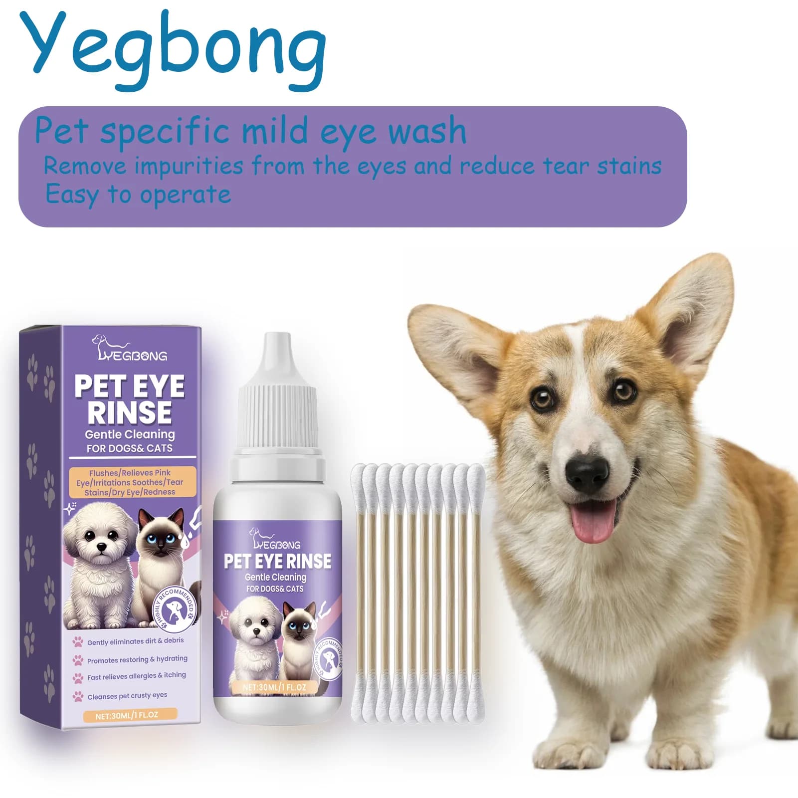 Yegbong 30ml Domestic Animal Eye Dropper for Dogs and Cats, Removal Macchie Lacrimali, Hydrating Skin Nutrient, Eye Care Lighter