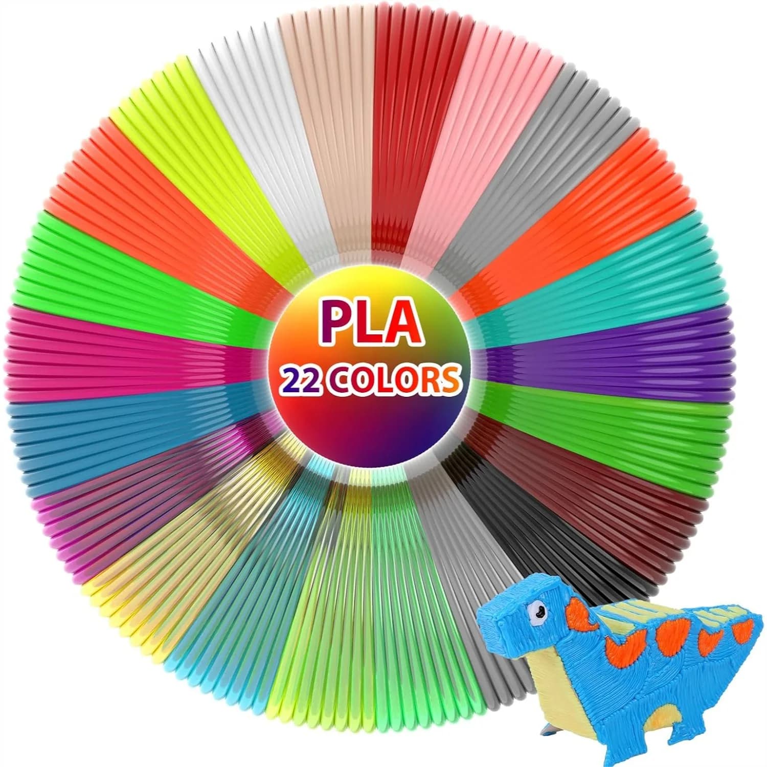 Filamento PLA per Penna 3D in 22 Colori, Alta Precisione 1,75mm, 10 Piedi Ciascuno, Totale 220 Piedi, Compatibile con la Maggior Parte delle Penne 3D