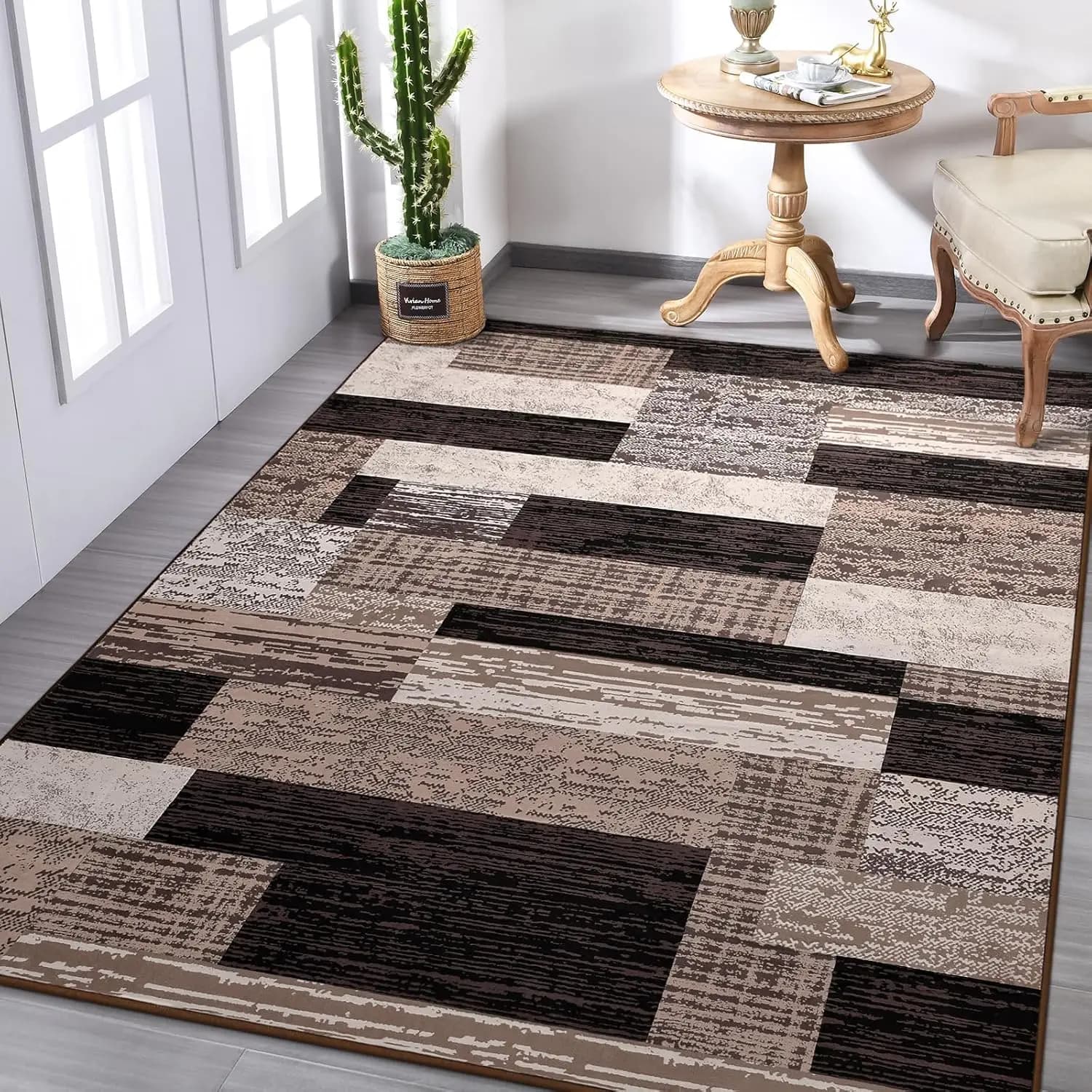 Modern Geometric Carpet Lavabile and Antimacchia for Dining Room, Living Room, Yoga, Meditation, Minimalist Style Boho
