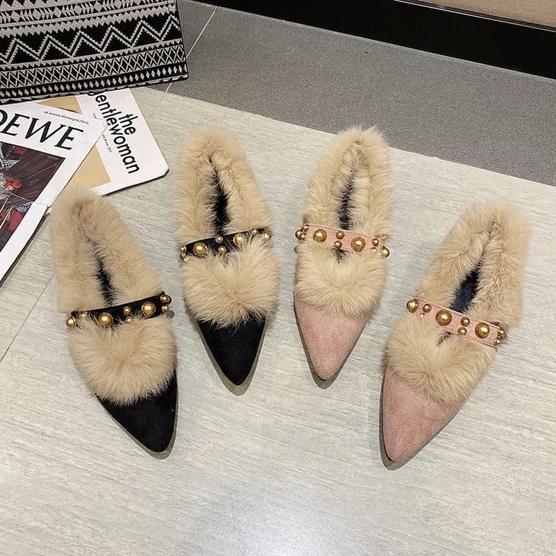 Winter new women tip toe rivet thick heels moccasin style retro warm casual slip on big shoes women shoes women boots