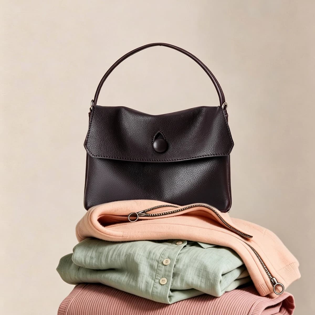 2026 New First-Layer Cowhide Handbag, Button Detail Tote Mini Bag, Casual Walking Pouch, Women's Small Square Bag with Shoulder