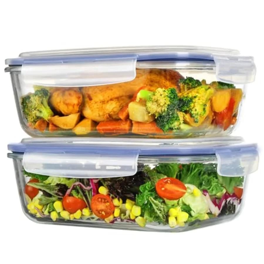 Set di 2 Contenitori in Vetro da 2260ml con Coperchi Ermetici per Conservazione Alimenti, Adatti per Forno e Microonde