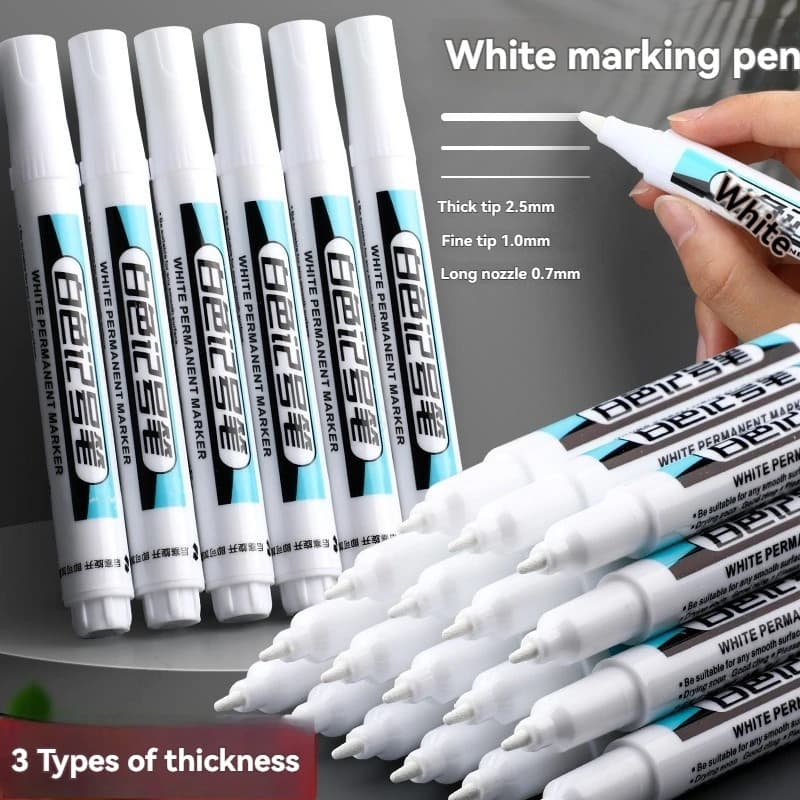 20Pcs White Ink Permanent Marker Pens Set 0.7/1.0/2.5/45MM Markers Paint Pen for Plastic Leather Glass Stone Metal Art Supplies