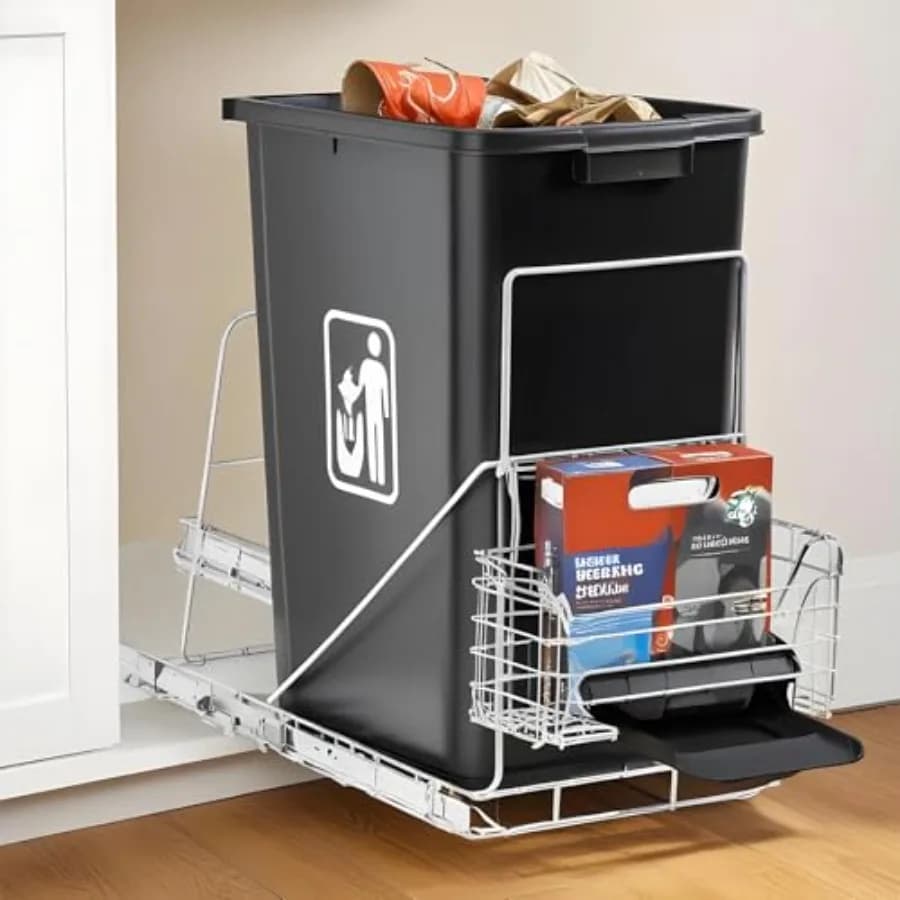 Cabinet Pull Out Kit With Removable Front Basket for Garbage Bag Storage Under Sink Trash Can Slide for 7-11 Gallon/28-44 Qt Ki