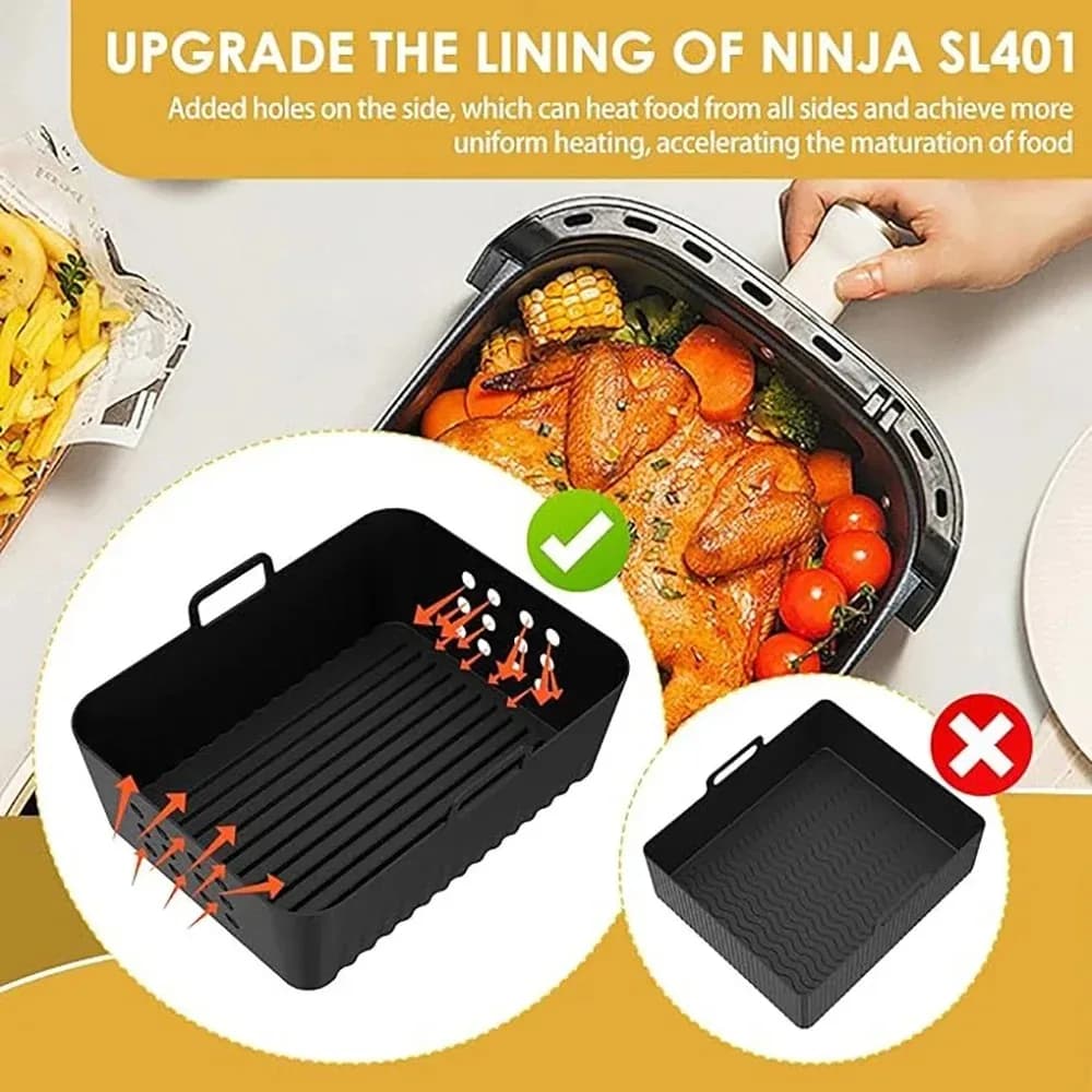 2 Pezzi Rivestimenti in Silicone per Friggitrice ad Aria Ninja SL400 SL401, Cestello Doppio XL Riutilizzabile, Vassoio da Forno per Friggitrice ad Aria, Accessori per Airfryer