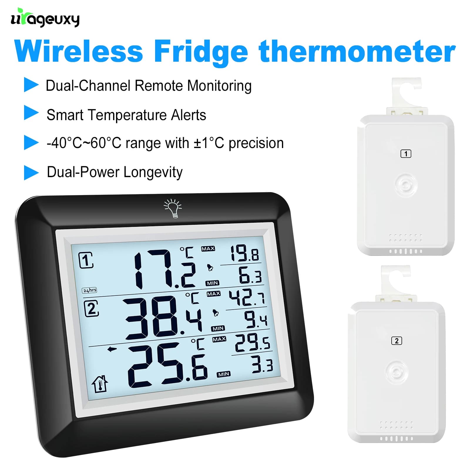 Wireless Digital Igrometer Thermometer for Freezer with Alarm MAX/MIN Backlit LCD Recorder 100M Multi-scenario Use for Home