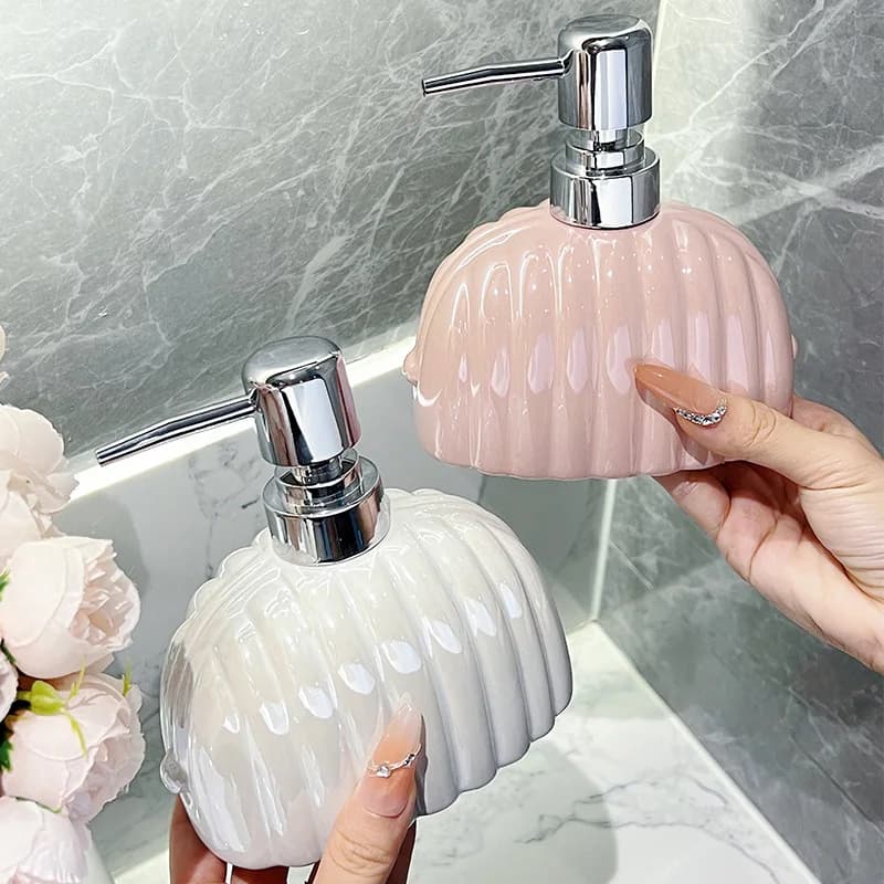 Dispenser di sapone Dispenser di bottiglie di lozione portatile in ceramica ricaricabile da 350 ml per lavanderia dell'hotel Hom