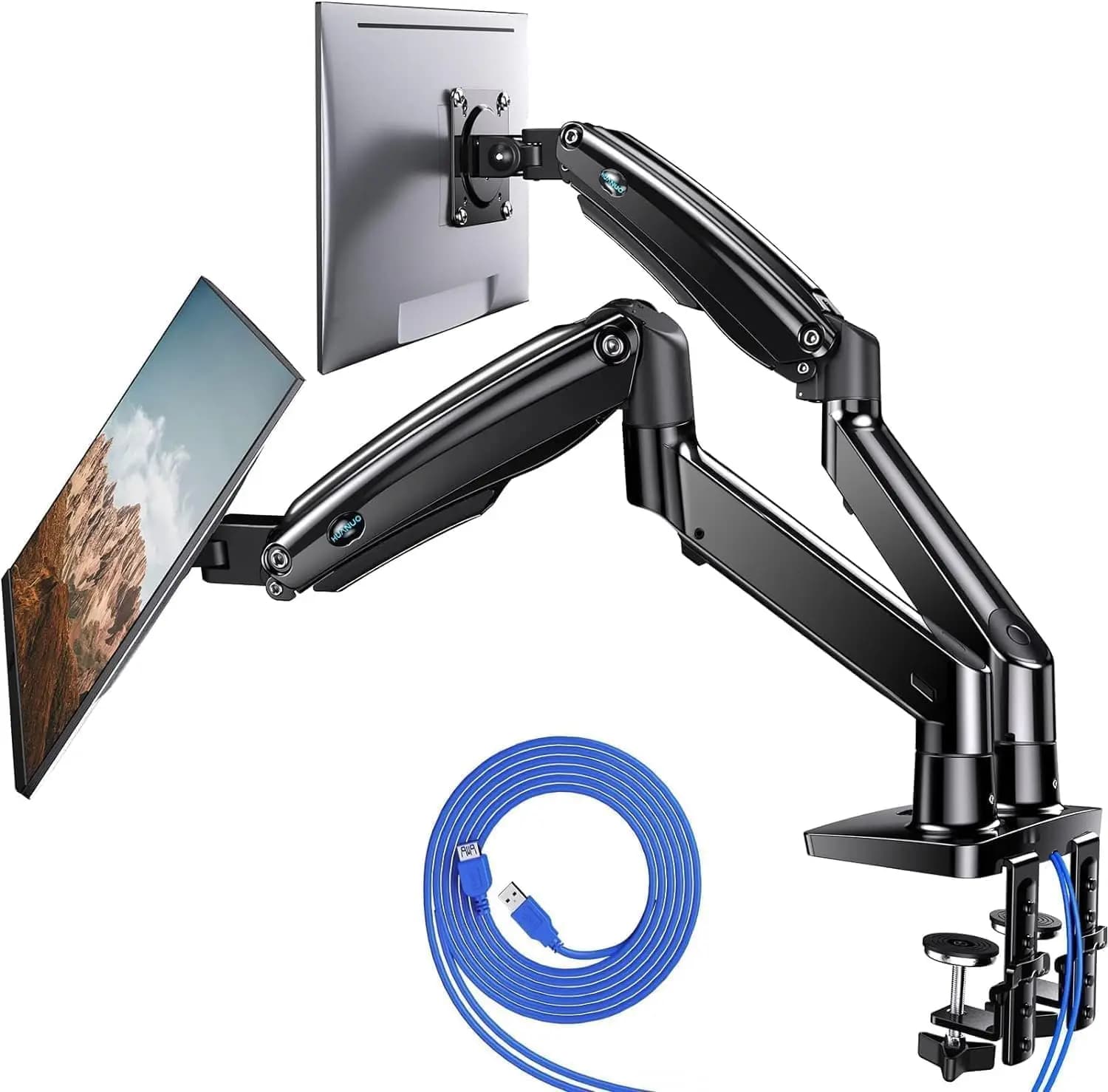 Premium Dual Monitor Stand for 13-40" Screens, Height Adjustable VESA Mount with USB, Holds 26.4lbs per Arm