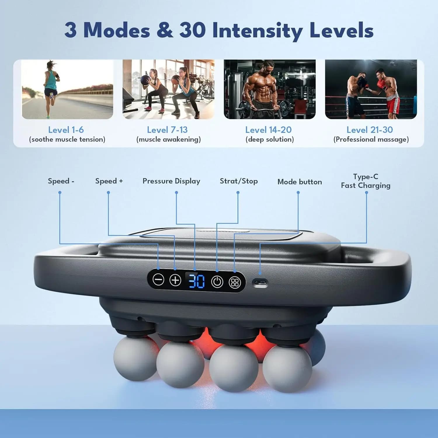 8-head massage pad, deep tissue back massager, portable electric massager for back, shoulders, legs, muscle pain relief