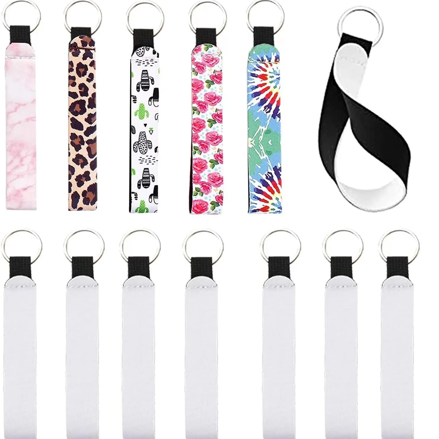 20pcs Heat Sublimation Blank Neoprene Keychain Hanging Rope Diving Material Keychain White Wrist Strap For Image Print