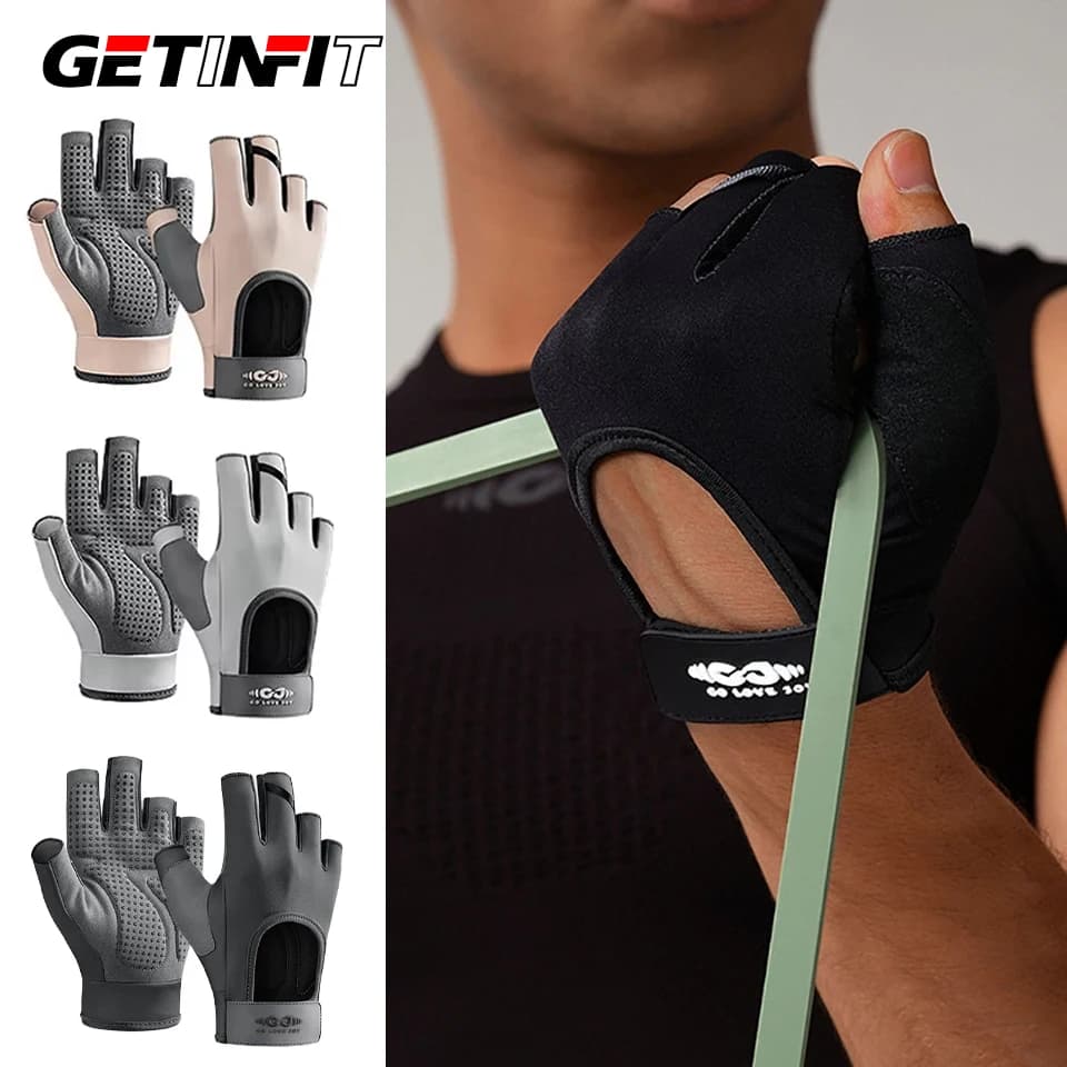 GETINFIT 1 Paio di Guanti da Allenamento Mezze Dita Antiscivolo, Resistenti ai Urti, per Palestra, Yoga, Lifting Pesi, Cycling, Unisex
