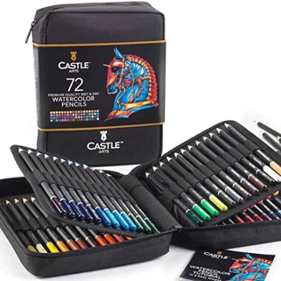 72 Watercolour Colouring Pencils Set in Zip-Up Case for Adults Artists Quality Cores with Vivid Colours to Create Beautiful Ble