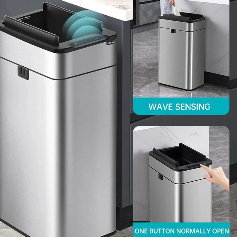 Bidone della spazzatura intelligente 20 litri 15 litri Cestino della spazzatura in acciaio inossidabile con sensore automatico Bidone della spazzatura per alimenti Cubo della spazzatura della cucina di casa