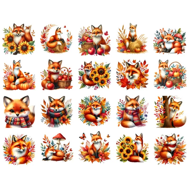 Red little fox with scarf sunflower Fashion kid heat transfer hot press patch Vinyl Stickers Iron on for jacket T-shirt decorate